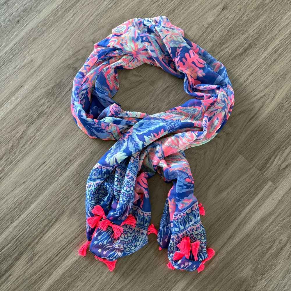 Lilly Pulitzer Blue and Pink Patterned Scarf